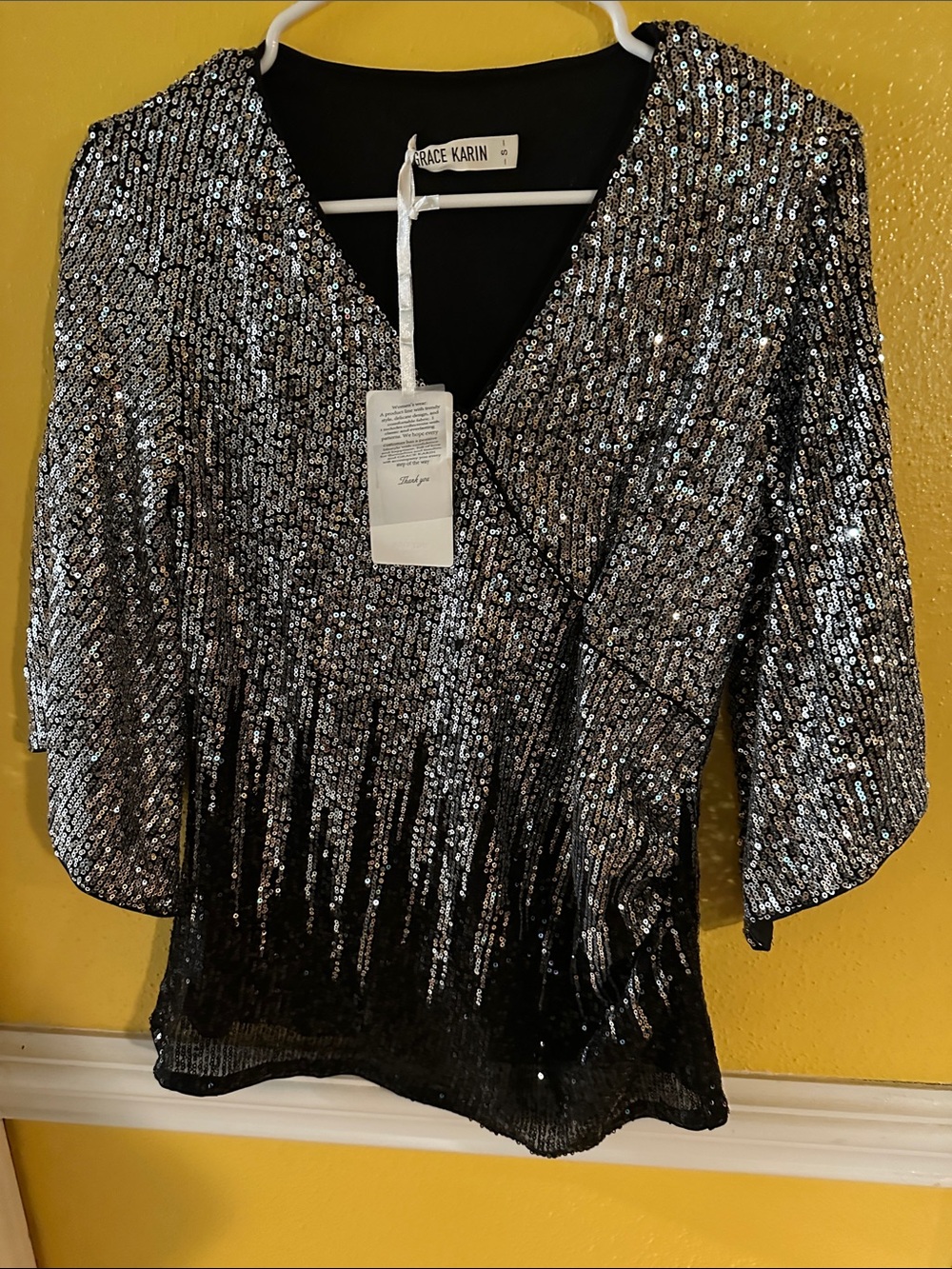 Grace Karin Silver Sequin V-Neck Tunic Top